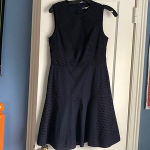 Navy blue Shoshana cotton summer cocktail dress.